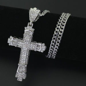 Hip Hop Diamond Exaggerated Retro Cross Pendant Unique Jewelry Men Necklace Large Size Cuban Chain