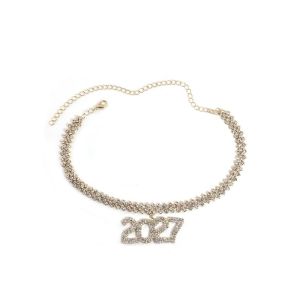 COVIEEZB dây chuyền số Vòng cổ kỹ thuật số 2027 Thanh lịch Đá pha lê Dây chuyền choker xương quai xanh Thời trang Sang trọng Dây chuyền mừng năm mới Nam Giới Nữ Giới