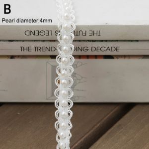 NAELIN Vàng Trắng Viền ren ngọc trai 1 yard Trang trí bằng hạt cườm Viền vải Viền trang trí Áo thêu đính họa tiết Đám cưới