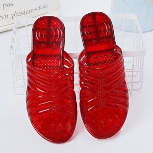 Free Shipping WomenS Summer Slippers Crystal Plastic Transparent With A Slight Heel Jelly-Like Color Medium Heel Thick Sole Large Size Non-Slip Suitable For Outdoor Wear