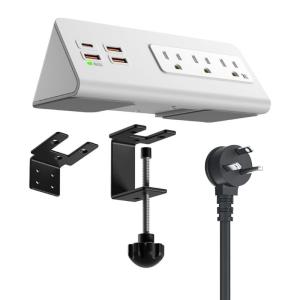 Nightstands Desk Edges Power Strips with USB C and 3AC Outlets Clamp Mount for Office and Dormitory