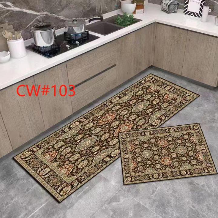 Aster 2Pcs L shaped Kitchen Rug Mats Nonslip Thicken Bathroom Vintage