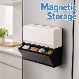 Home&Life.8 Magnetic Refrigerator Storage Box Punch Free Wall Mounted Removable Side Hanging Organizer