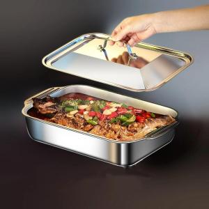 [Sirola] Stainless Steel Rectangular Deep Tray With Handle Rust-Proof Multi-Purpose Food Storage Tray For Kitchen Use Tools