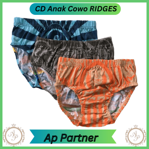 3 Pcs Celana Dalam Anak Cowok Motif Lucu Merk Ridges | CD Anak Laki Laki Bahan Katun Murah Adem