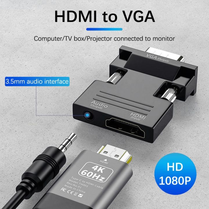 1080P HDMI To VGA Adapter Converter VGA Converter With 3.5mm Audio ...