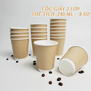 50 cốc giấy Kraft 240ml nắp đen ly giấy cao cấp NHẬP KHẨU HÀN QUỐC