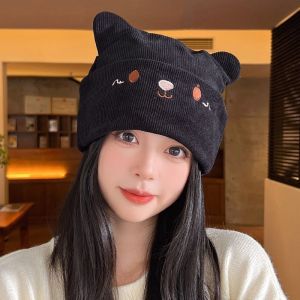 Pink Pullover Beanies Caps For Women Men Couple Autumn Winter Skullies Cap Fashion Cat Ears Hats