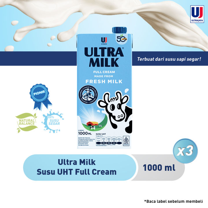 [Paket isi 3 pcs] Ultra Milk Susu UHT Full Cream 1L