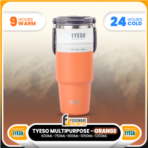 TYESO 600ml-1200ml Multipurpose (Orange) with Handle & Straw Vacuum Insulated Stainless Steel Tumbler Flask