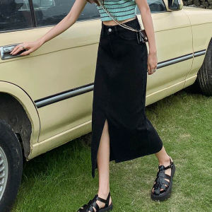 IELGY IELGY Split Retro Denim Skirt Korean-style Straight Hip Half-length Skirt