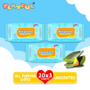 Daily Care All Purpose Wipes Unscented Blue 20s pack of 3