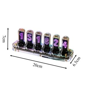 FFBH IPS Nixie Tube Table Clocks Retro‑tech Cyberpunk Desk Clocks RGB Ambient Light Diy Tabletop Clock Creative Desktop Ornament P9M4Y