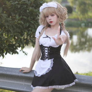 Gothic Lolita lace up Corset Apron Maids Outfit 5XL French Coffee Waitress Women Plus Size Halloween Anime Maid Cosplay Costumes