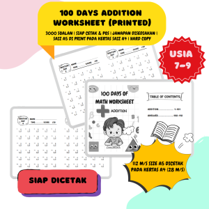 PRINTED WORKSHEET [ADDITION] | For Kids Aged 7 to 9 | Hard Copy Worksheet |Mathematics Exercises