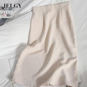 IELGY womens korean style all match skirt solid color high waist back slit