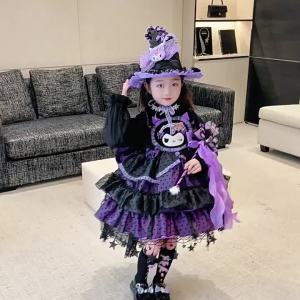Halloween Kuromi Dress Girls Dress 2024 New Autumn/Winter Collection Childrens Elegant Birthday Princess Dress Tail