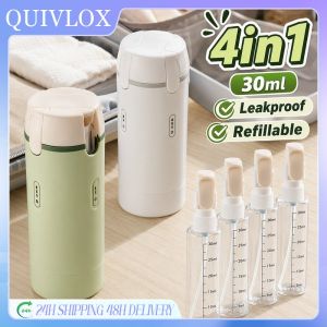 Travel Refillable Bottle Set Push Pump Leakproof Portable Toiletry Dispenser Carry On Bathroom
