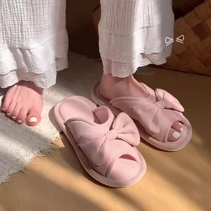 Xixitiao nhà Comfort thời trang mới dễ thương Bow Dép lê vải bông đi trong nhà Dép đi trong nhà cho phụ nữ tất cả các mùa
