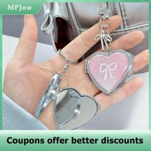 【MPJow】 Y2K Trendy Heart Folding Mirror Keychain Sweet Cool Metal Keyring Makeup Mini Mirror Fashion Bag Pendant Girly Gifts