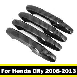8Pcs Carbon Fiber / Chrome Style Car Door Handle Frame Panel Cover Bezel Trim For Honda City 2008-2013 Auto Grab Handle ABS Sticker Styling Molding Accessories