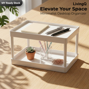 LivingQ Minimalist Desktop Organizer Rack - 2-Tier Multi-purpose Storage Shelf for Home & Office