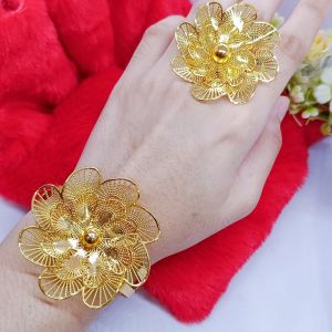 Wanita Gelang Rantai Dan Cincin Polos Lapis Emas 24K Bracelet Dubai Xuping Bangle Sarang Madu Anti Karat Tidak Mudah Luntur Terbaru Import Hadiah Ulang Tahun