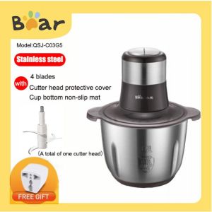 Bear 2L Stainless Steel Meat Grinder Household Double-grade Thick Glass Cooking Machine Chopping Mixer QSJ-C03G5