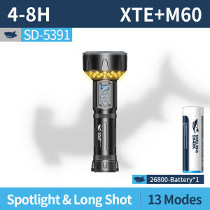 SMILING SHARK SD5391 LED Flashlight XTE*6+M60 9000LM 13Mode Magnetic Work Torch Light Type-c Rechargeable Waterproof Outdoor Camping Emergency Lighting