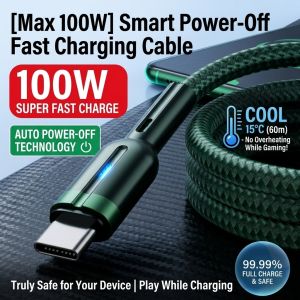 JMY Smart Power Off Braided USB Data Cable Nylon Fast Charging Cable Auto Cut Off Mobile Phone Charging Cord