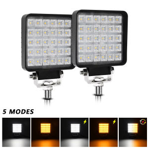 EKLEVA 2 PCS 4 Inch 90W 15000LM Amber LED Light Pods Round Flood Light Off Road Lights Fog Lights Driving Roof LED Work Light DC 9V-30V