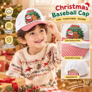 AILEBE Kids Christmas Baseball Cap Santa Claus Gingerbread Print Striped Brim Peaked Lightweight Breathable Soft Comfortable Easy Clean Durable Christmas Party Holiday Family Daily Casual OOTD Gift