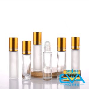 Set 10 Chai Rỗng Chiết Nước Hoa Thuỷ Tinh Trắng 10 Ml Dạng Bi Lăn Tiện Lợi Nắp Vàng SP4824