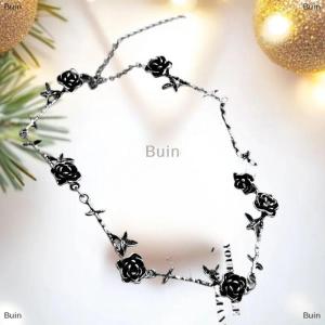 [COD] Buin Vintage Personalized Rose Pendant Necklace Womens Punk Metal Black Popular Design Choker Y2K Jewelry Gothic Gift