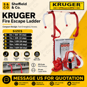 Kruger Emergency Fire Escape Ladder with Steel Hooks 15 Steps (5m) Aluminum Steps (AYFEL500)