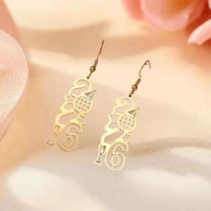 [fenggongshuode] Tối Giản Thép Không Gỉ Số 2026 Mặt Dây Chuyền Thả Bông Tai Cho Phụ Nữ Người Đàn Ông Vàng Màu Sao Trái Tim Bông Tai Năm Mới Đồ Trang Sức Quà Tặng