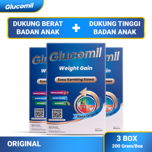 GLUCOMIL - Susu Gemuk Anak Sehat & Cerdas | Susu bubuk ETAWA Tinggi Protein dan Kalsium untuk Anak-anak hingga Remaja - Rasa Original - Ekstrak Alpukat Daun Kelor Temulawak - Paket 3 Box