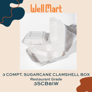 Wellmart 50Pc/Pack Clamshell Sugarcane Box Oval Wheat Straw With Divider And Lid Restaurant Grade
