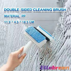 Double-Sided Cleaning Brush Glass Wiper With Cleaning Sponge Squeegee 2 in 1 Scraper Bathroom Wall Cleaner