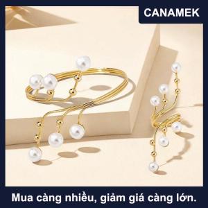 【CANAMEK】 2025 Cổ điển vàng tầng dòng Vòng đeo tay vòng mở trắng ngọc trai Vòng đeo tay cho phụ nữ mùa hè bãi biển Đảng trang sức Bộ quà tặng