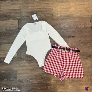 B20798 set 2 ชิ้น เสื้อ บอดี้สูท + กางเกงขาสั้นSet of 2 pieces: shirt bodysuit + shorts..