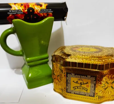 paket pengharum buhur salwa dengan tempat bakaran buhur dan areng magic pengharum ruangan