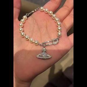 Empress Dowager Saturn Pin Pearl Bracelet Full Diamond Versatile Light Luxury European and American Style NANA Same Style Paperclip Bracelet Jewelry