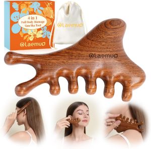 4 in 1 Gua Sha Tool for FaceScalp Massager with GiftMassage Comb for HeadFaceEyeNeck & Body Meridian Therapy Tool for RelaxationNatural Sandalwood
