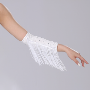 CLARO Performance Stage Latin Dance Fringed Sleeves Flash Drilling Rhinestone Fringe Tassel Gloves Portable Latin Dance Costumes Womens Arm Sleeves Women