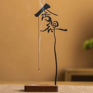 RIACHTAIS Zen Chinese Style Wooden Incense Burner Chinese Characters Upside Down Shape Wood Censer Holder Incense Tray Sleep Aid Incense Stick Burner For Household Aroma