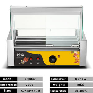 JD JINDIN Commercial Sausage Roasting Machine Hot Dog Roller Machine Hot Dog Grilling Machine Glass display cabinet