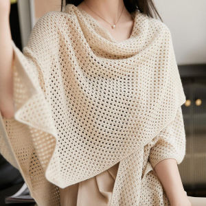 Mesh Hollowed Knitted Shawl Women