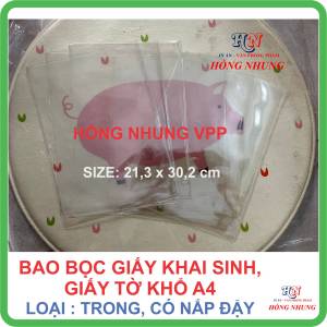 SÉT 5 CÁI - Bao Bọc Giấy Đăng Ký Kết Hôn Giấy Khai Sinh Và Giấy Tờ Khổ A4 - Loại trắng trong có nắp đậy