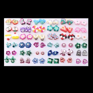 12/18/36/100 Cặp thời trang Hàn Quốc Bông Tai phong cách kết hợp Ngọc Trai Đầy Màu Sắc hoa kim cương giả Trái Cây Động Vật Bộ Bông tai trang sức nhựa Cho Cô Gái Piercing Kim Loại trang sức nữ Quà Tặng